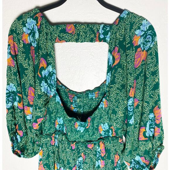 Free People Womens Endless Summer Picnic Printed Smocked Mini Dress Green Floral - Picture 6 of 11